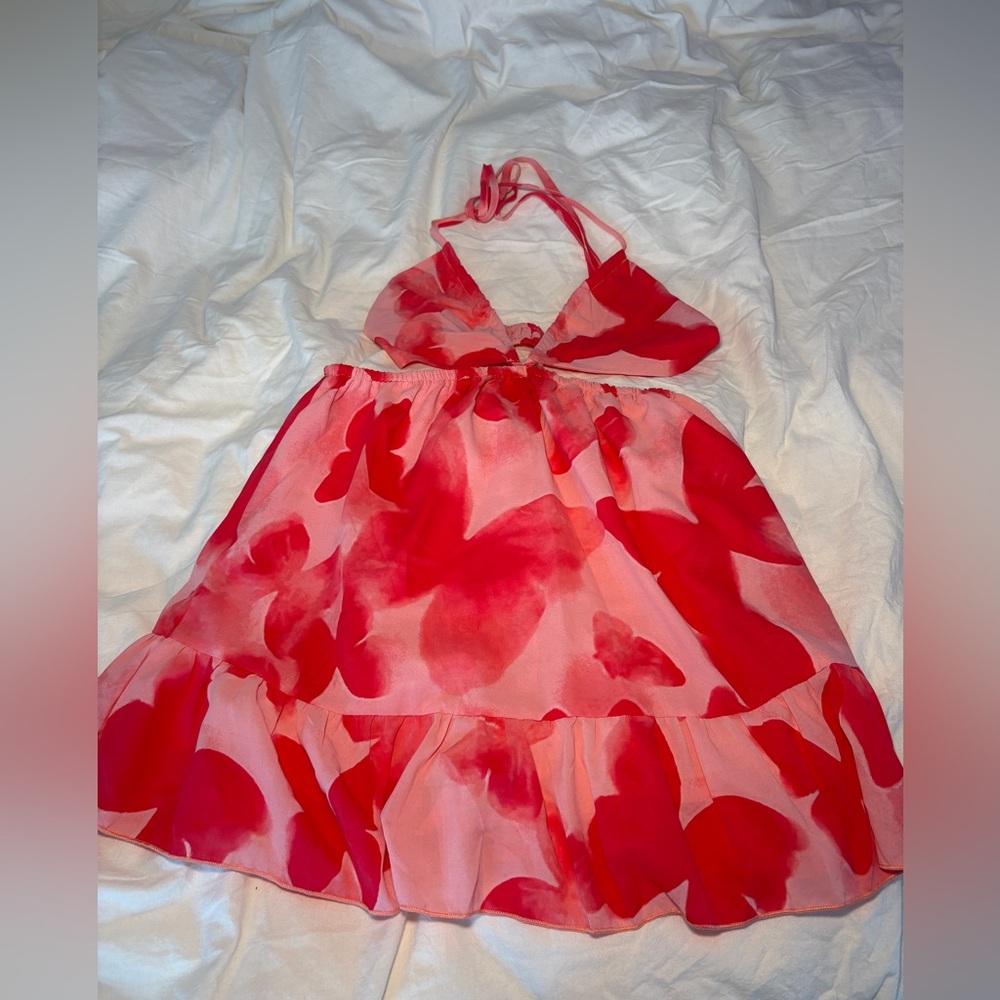 Red and Pink Halter Dress